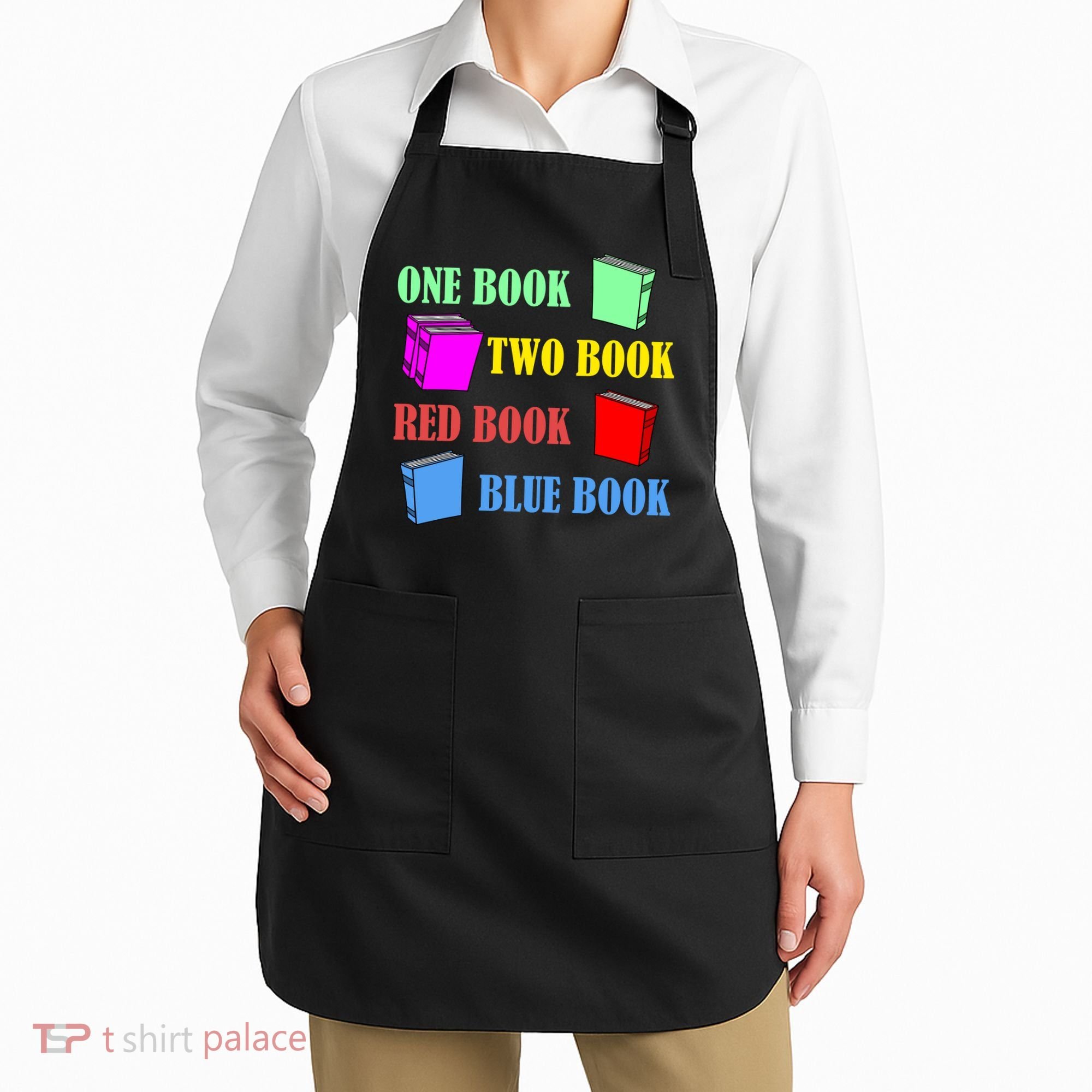 One Book Two Book Red Book Blue Book Apron