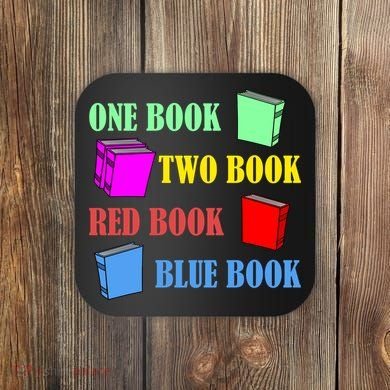 One Book Two Book Red Book Blue Book Coaster