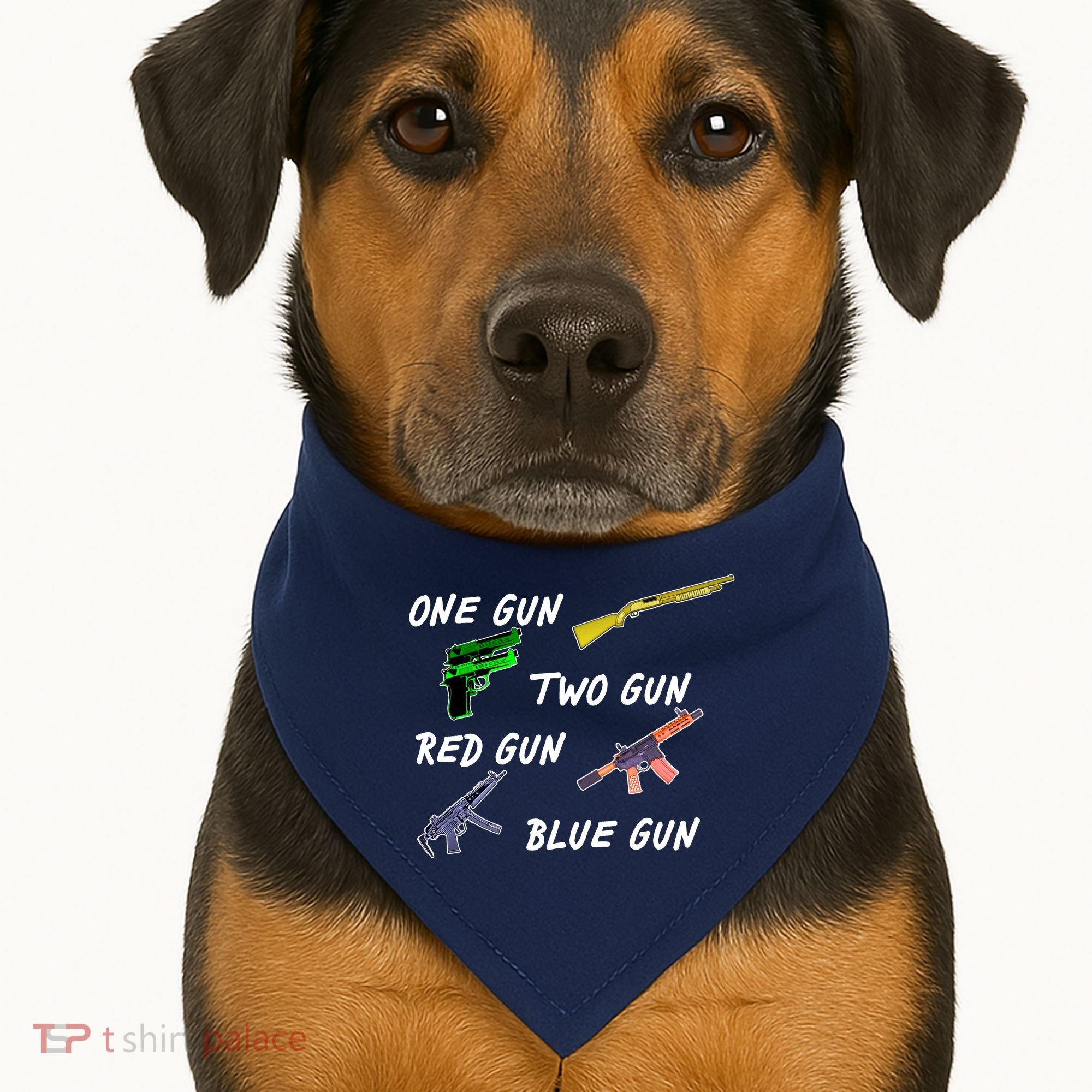One Gun Two Gun Red Gun Blue Gun USA-Made Doggie Bandana