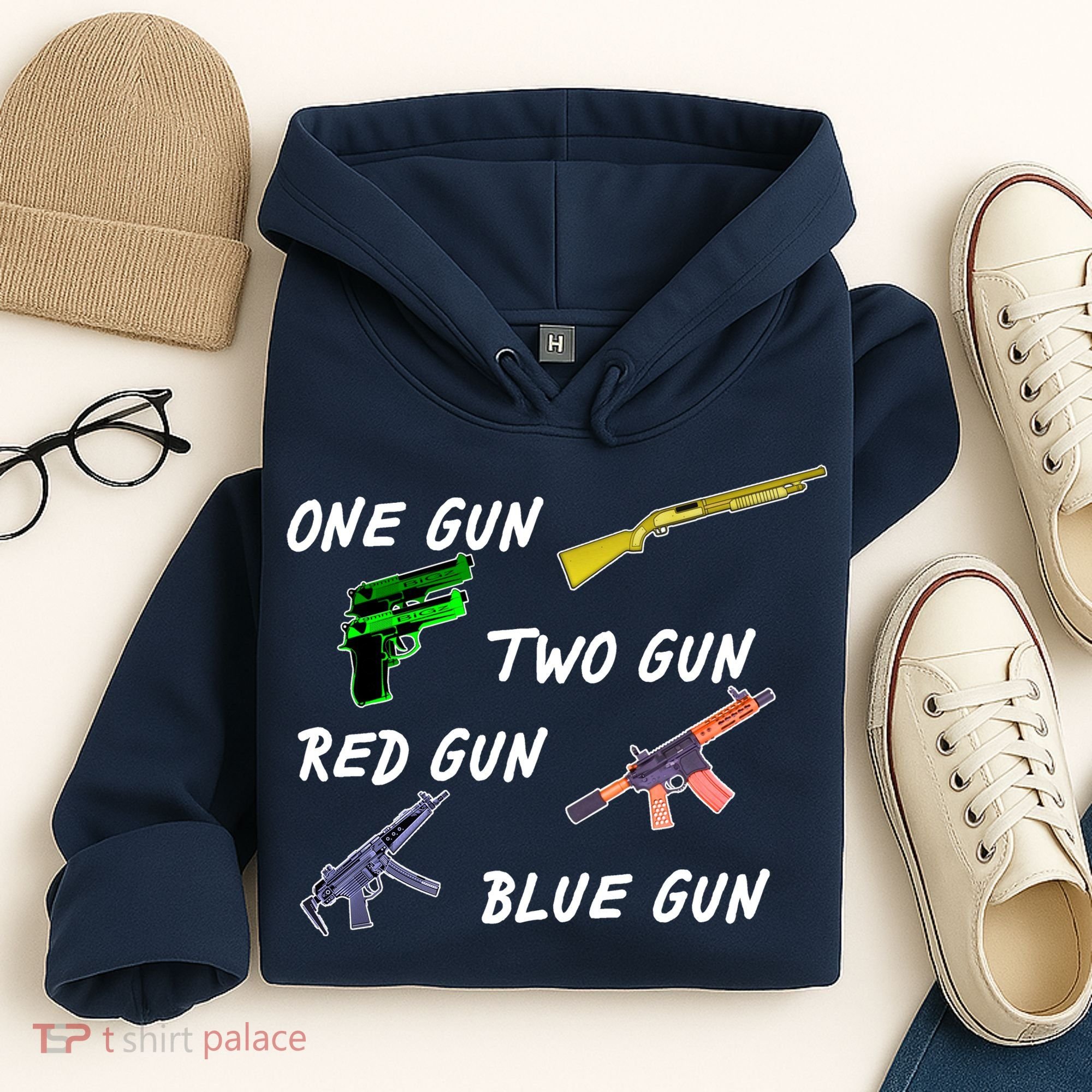 One Gun Two Gun Red Gun Blue Gun Hoodie