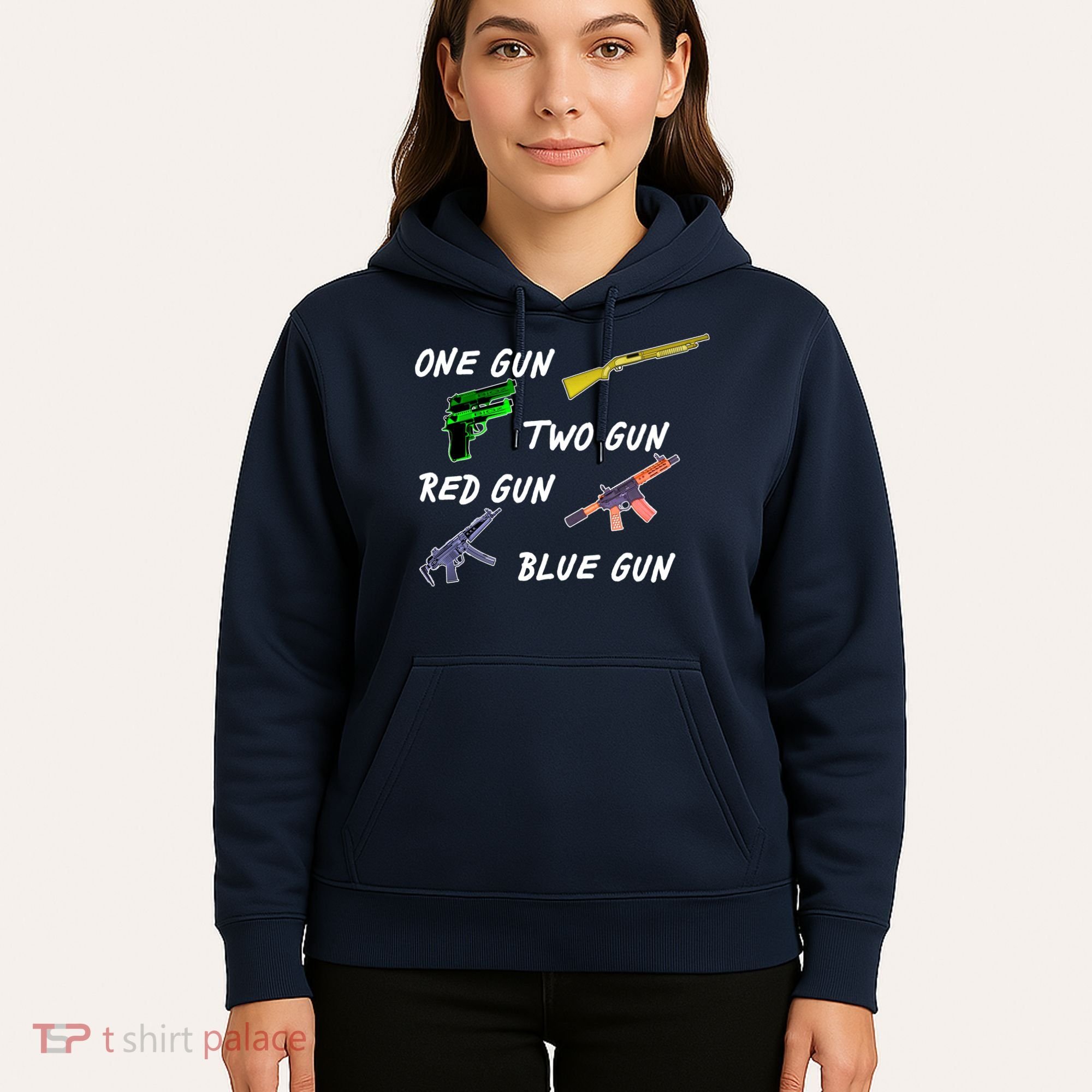 One Gun Two Gun Red Gun Blue Gun Hoodie