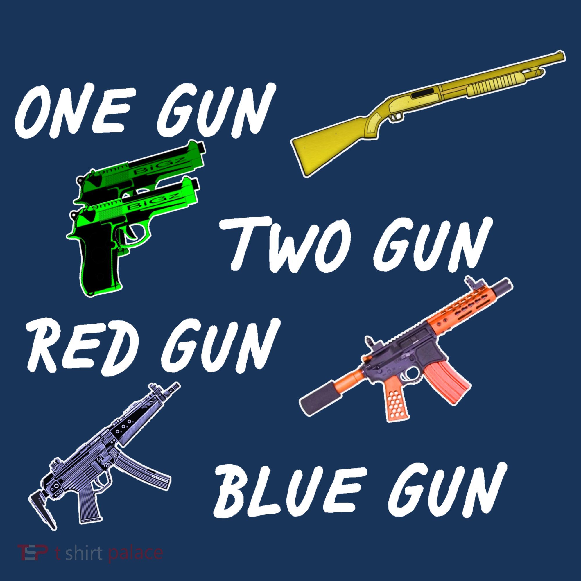 One Gun Two Gun Red Gun Blue Gun Long Sleeve Shirt