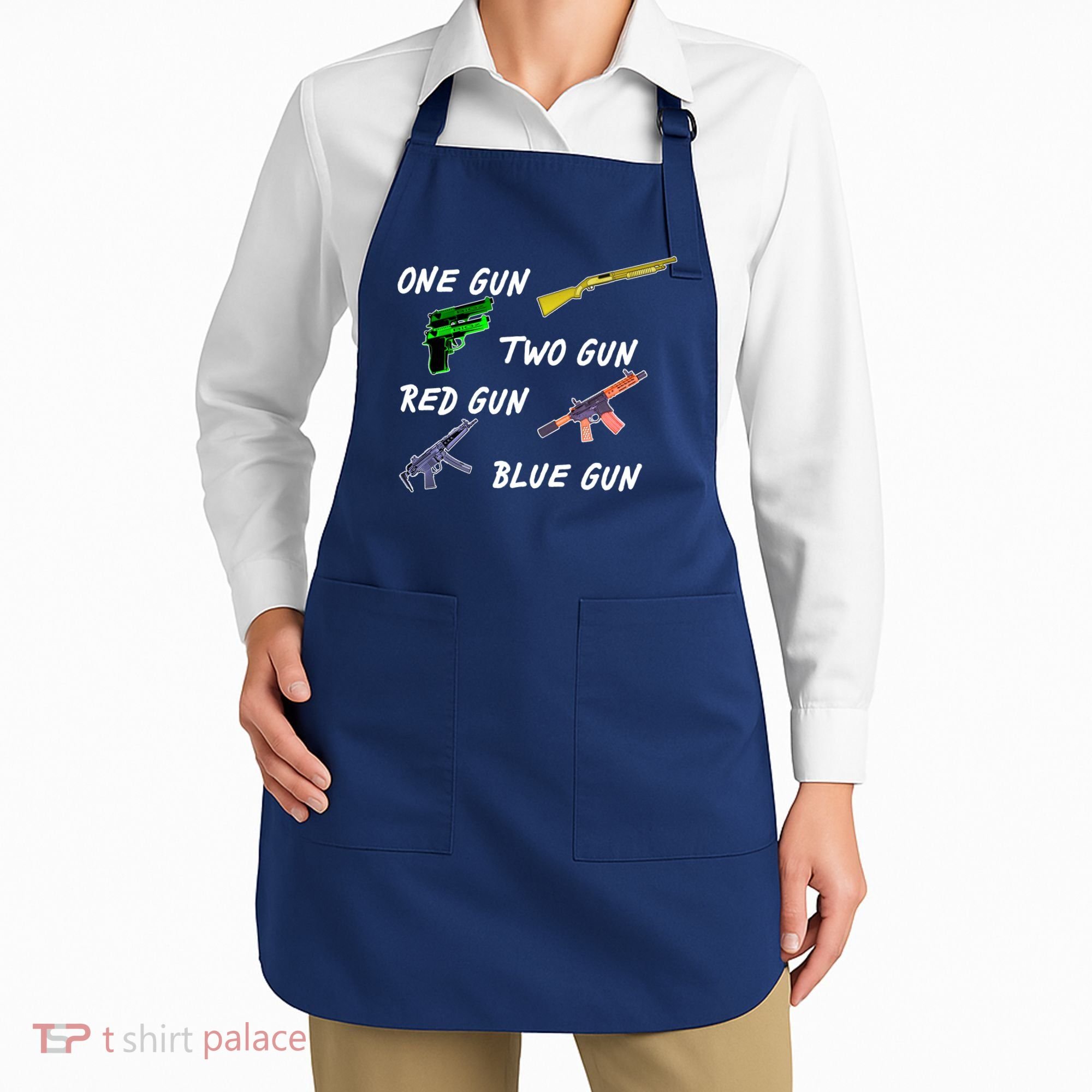 One Gun Two Gun Red Gun Blue Gun Apron