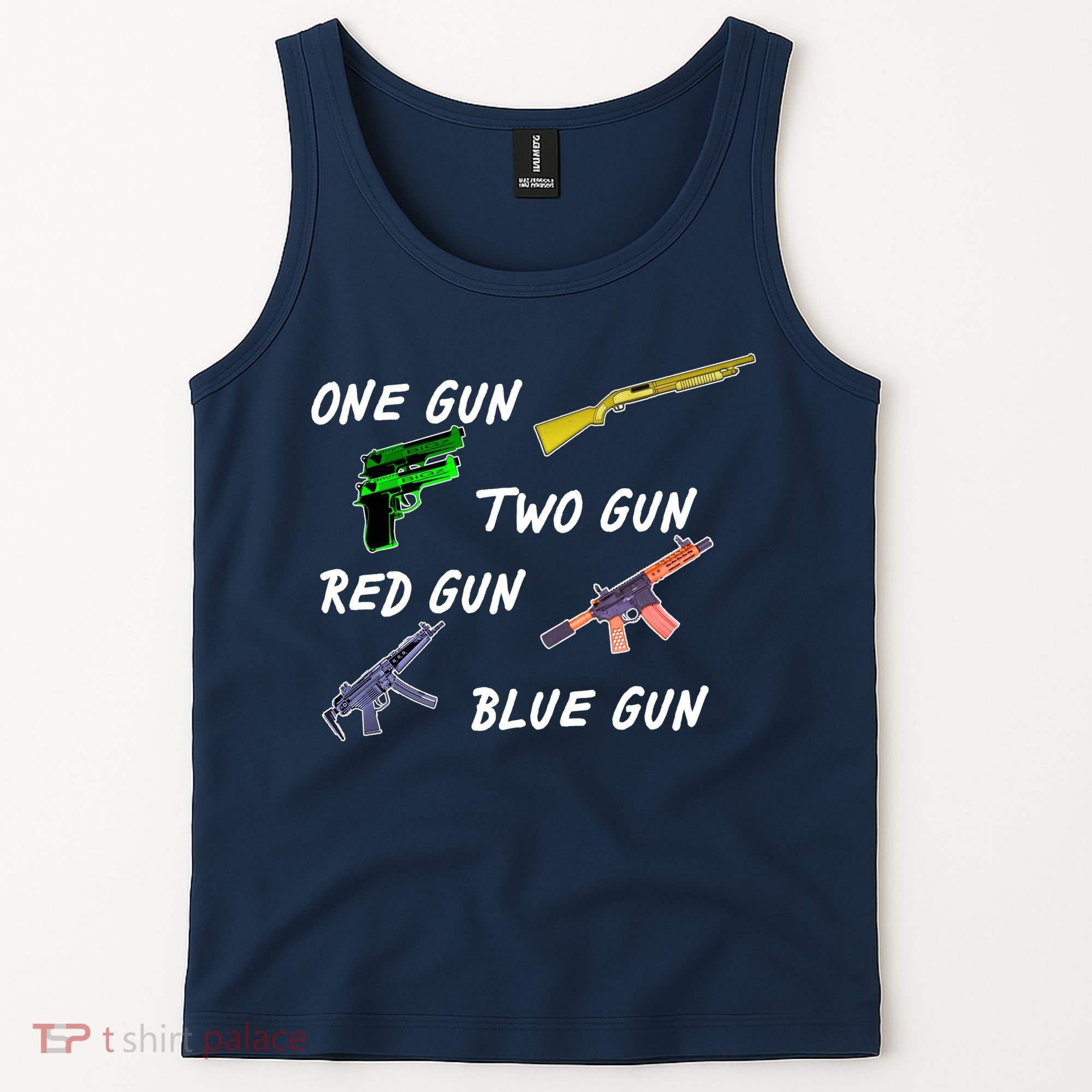 One Gun Two Gun Red Gun Blue Gun Tank Top