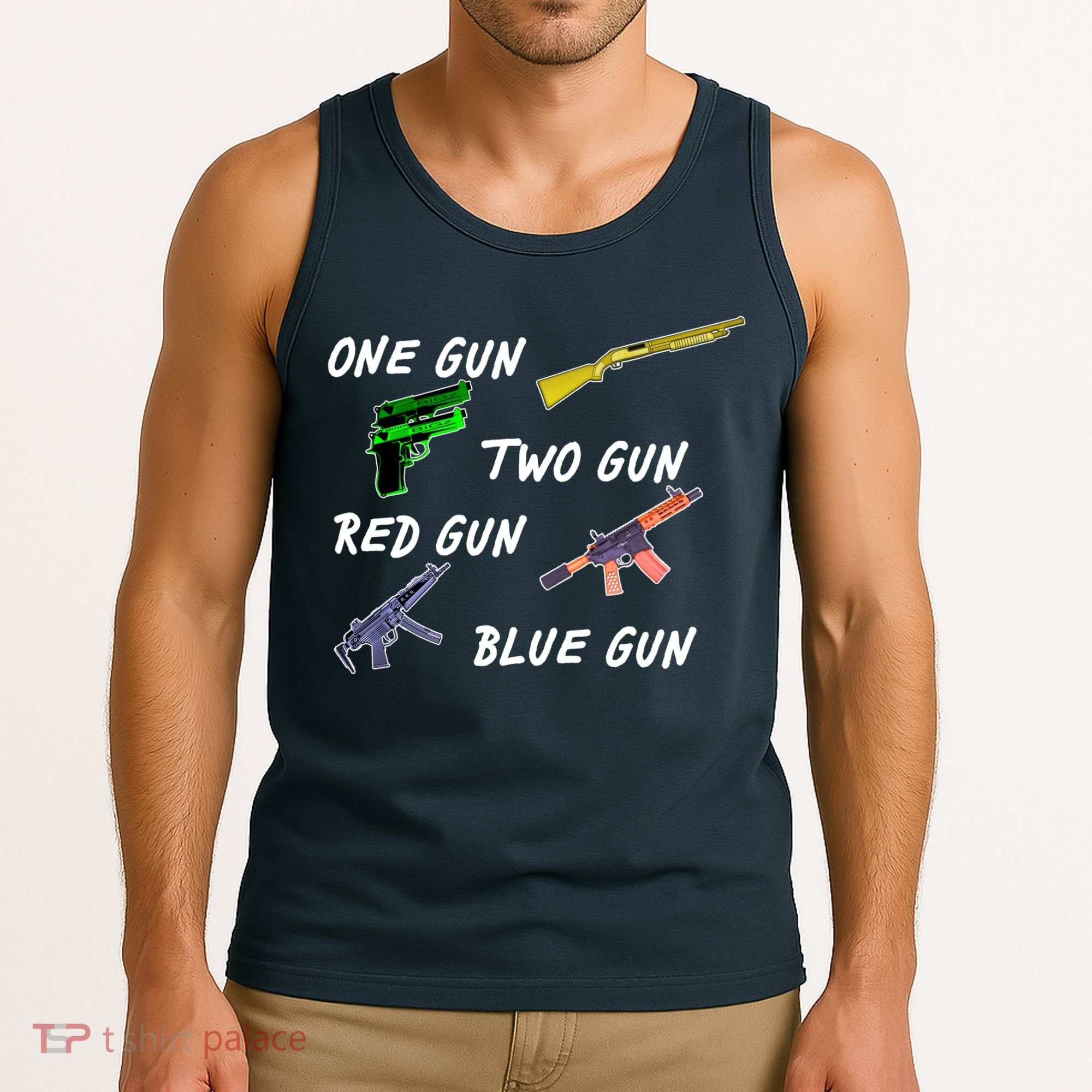 One Gun Two Gun Red Gun Blue Gun Tank Top