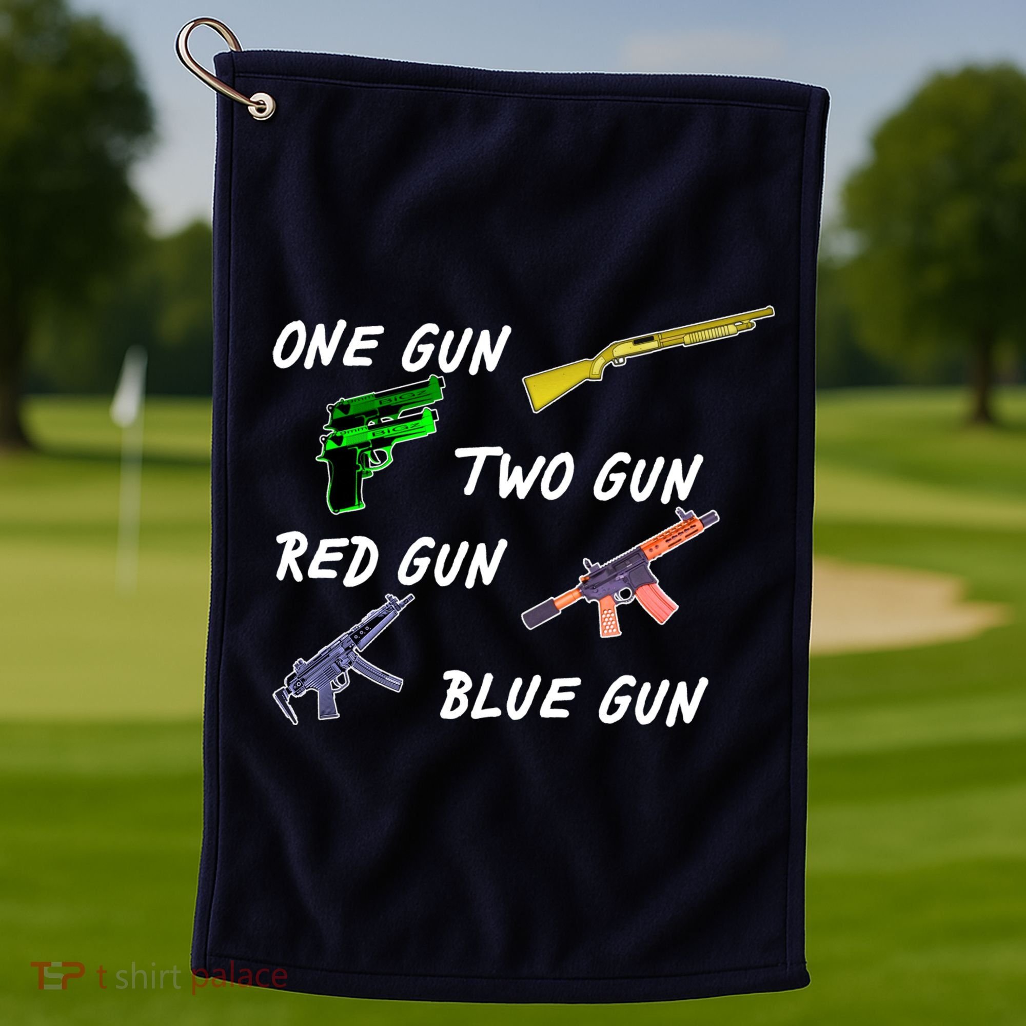 One Gun Two Gun Red Gun Blue Gun Golf Towel