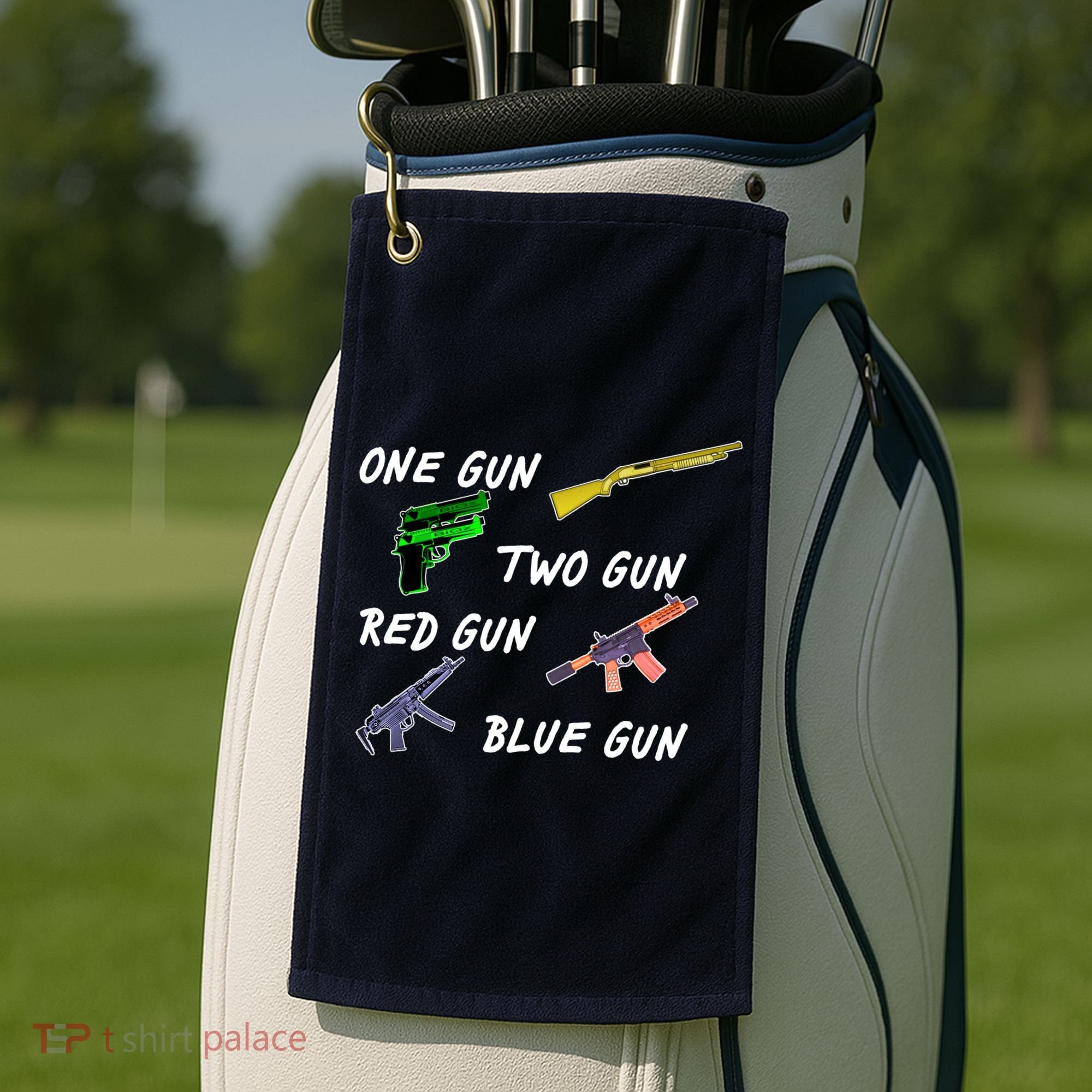 One Gun Two Gun Red Gun Blue Gun Golf Towel