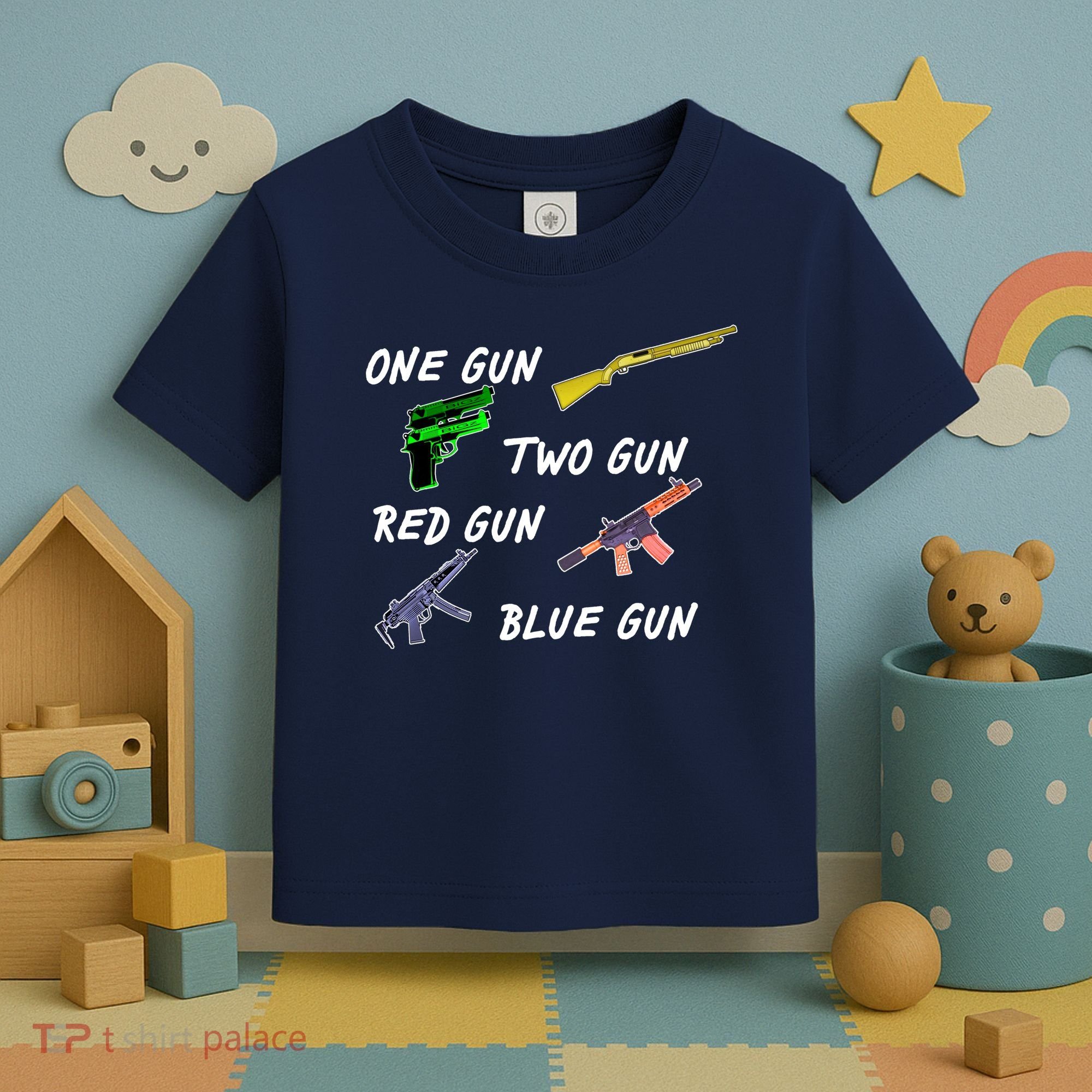One Gun Two Gun Red Gun Blue Gun Toddler T-Shirt