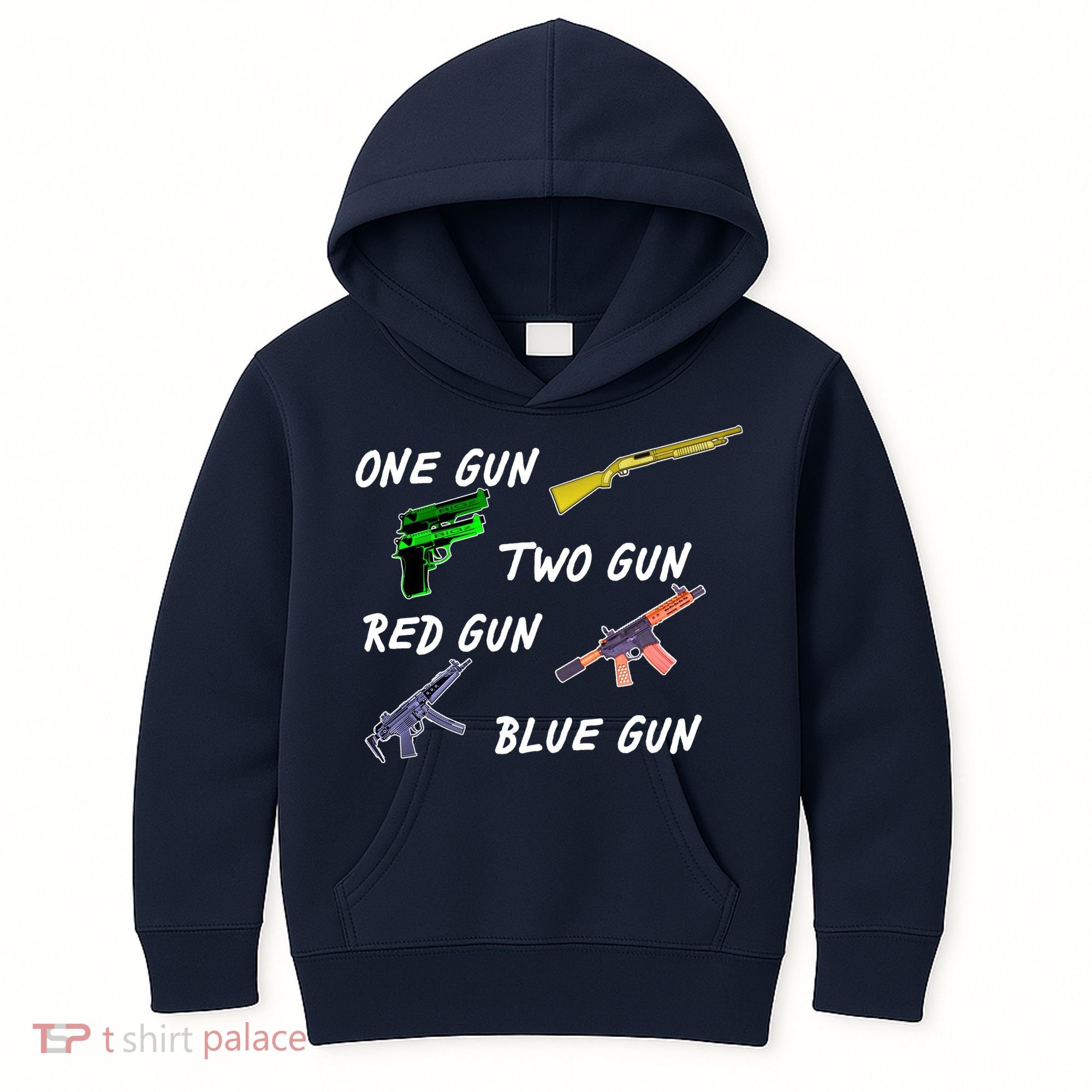 One Gun Two Gun Red Gun Blue Gun Kids Hoodie