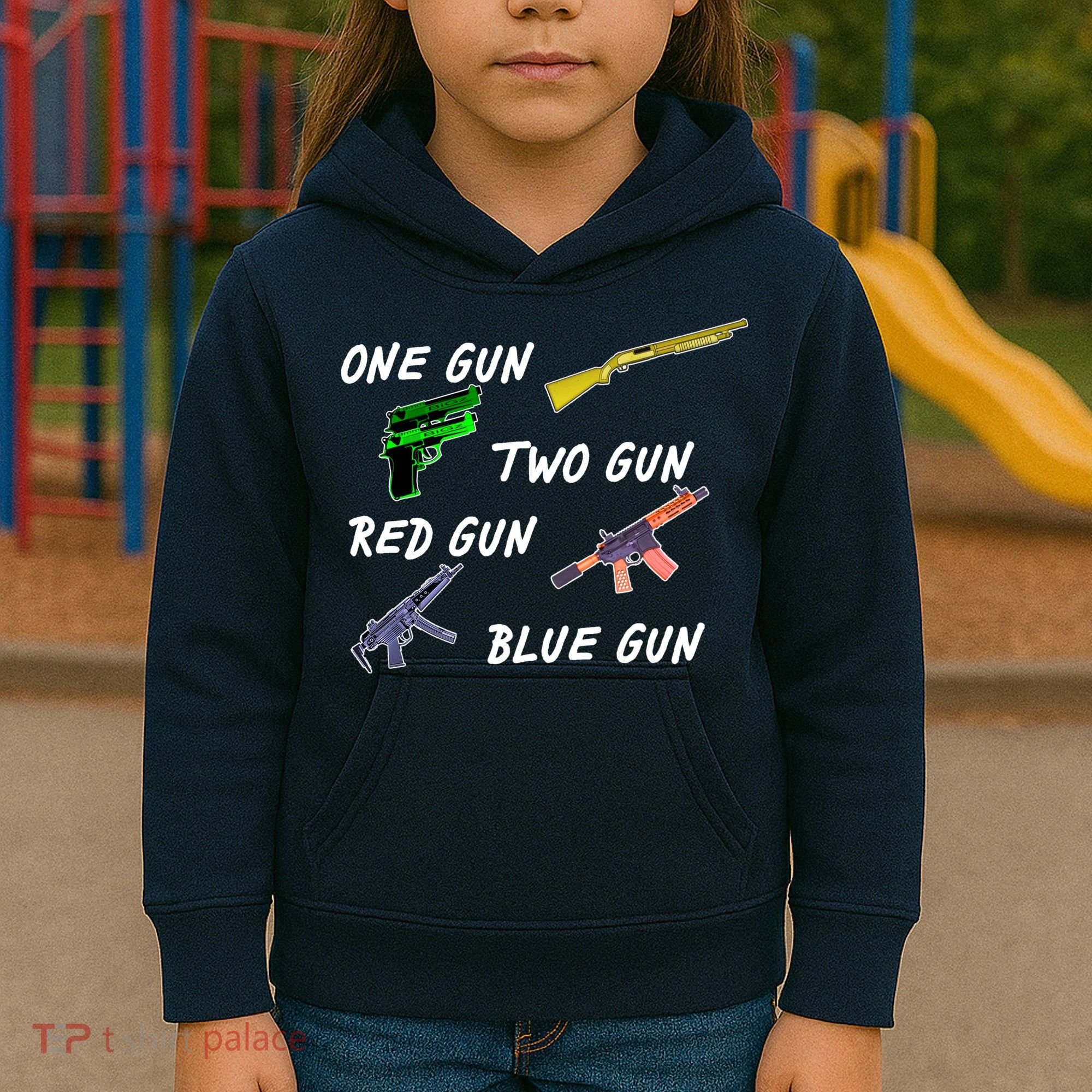 One Gun Two Gun Red Gun Blue Gun Kids Hoodie