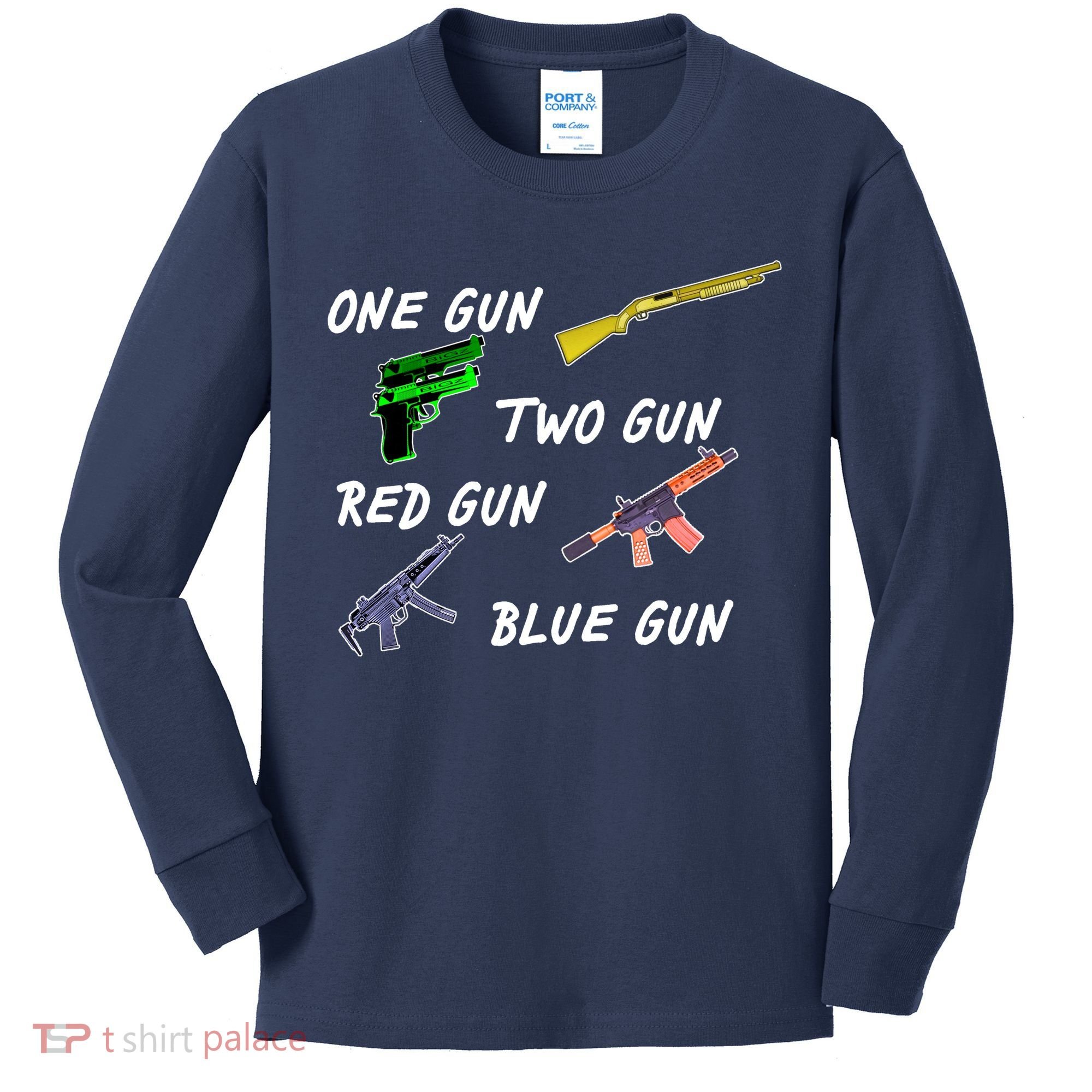 One Gun Two Gun Red Gun Blue Gun Kids Long Sleeve Shirt