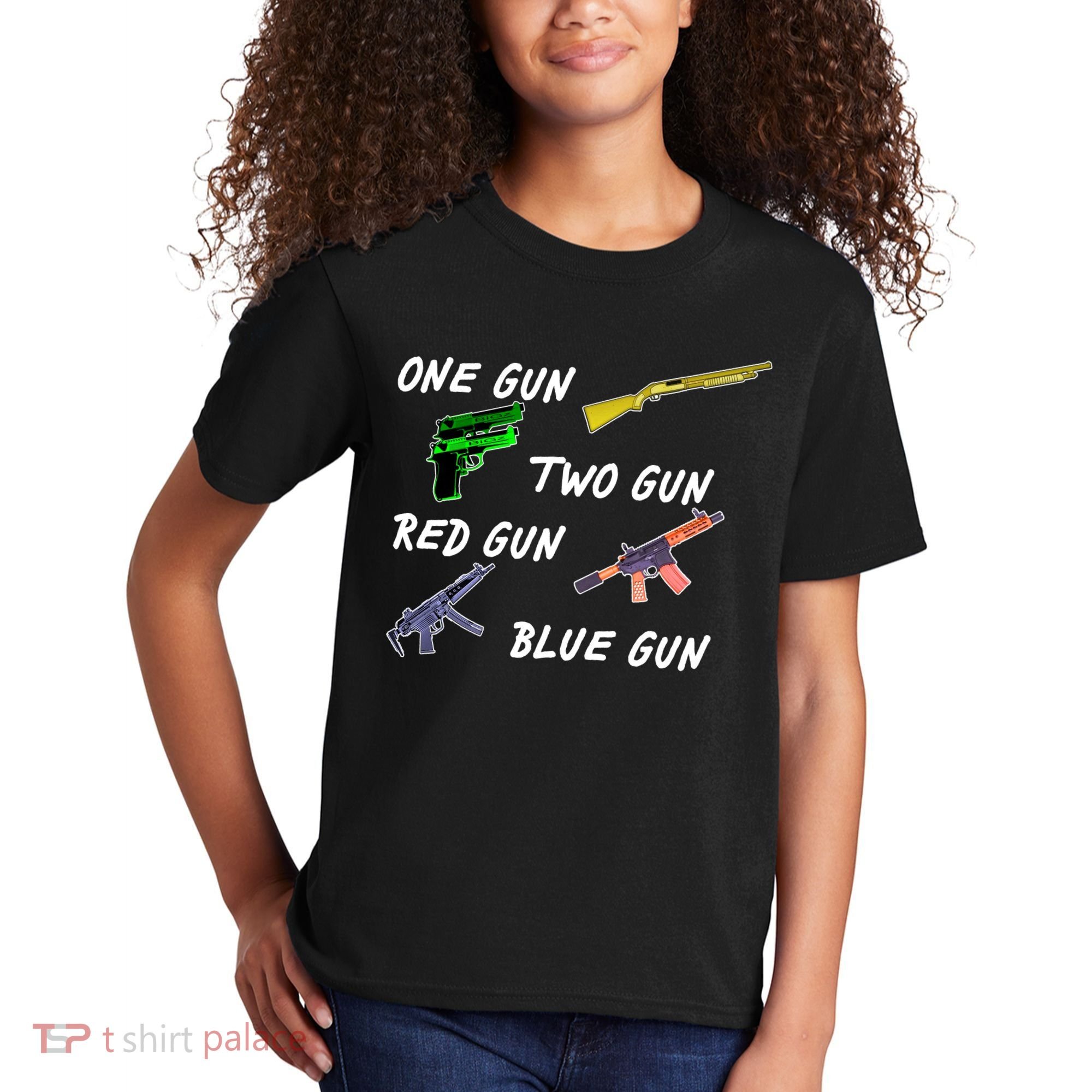 One Gun Two Gun Red Gun Blue Gun Kids T-Shirt