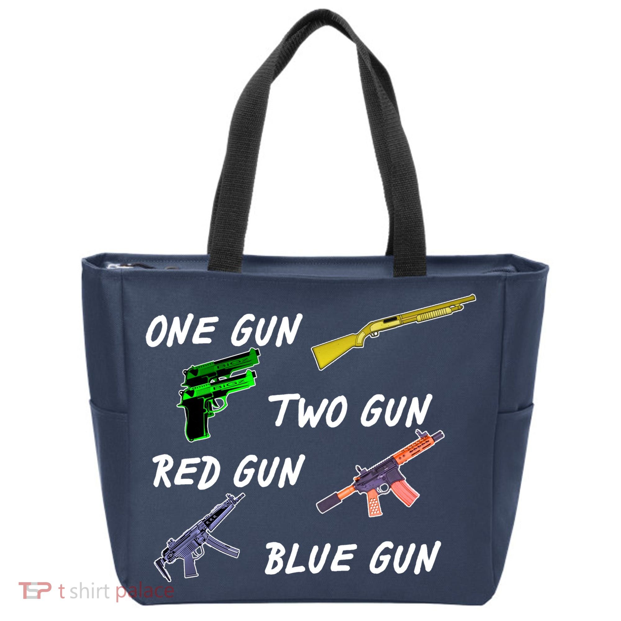 One Gun Two Gun Red Gun Blue Gun Tote Bag