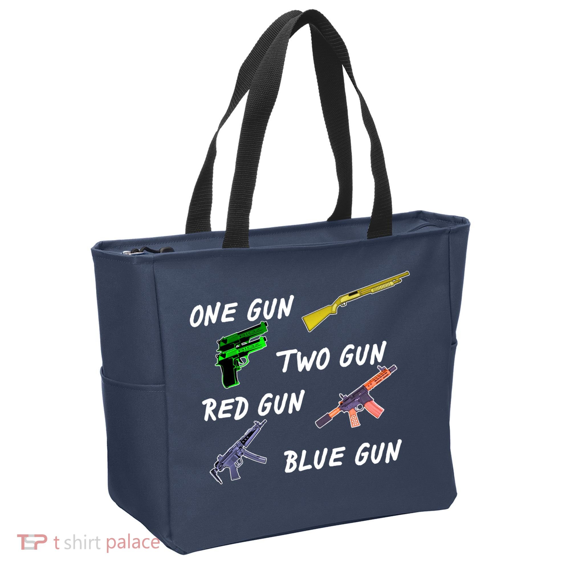 One Gun Two Gun Red Gun Blue Gun Tote Bag