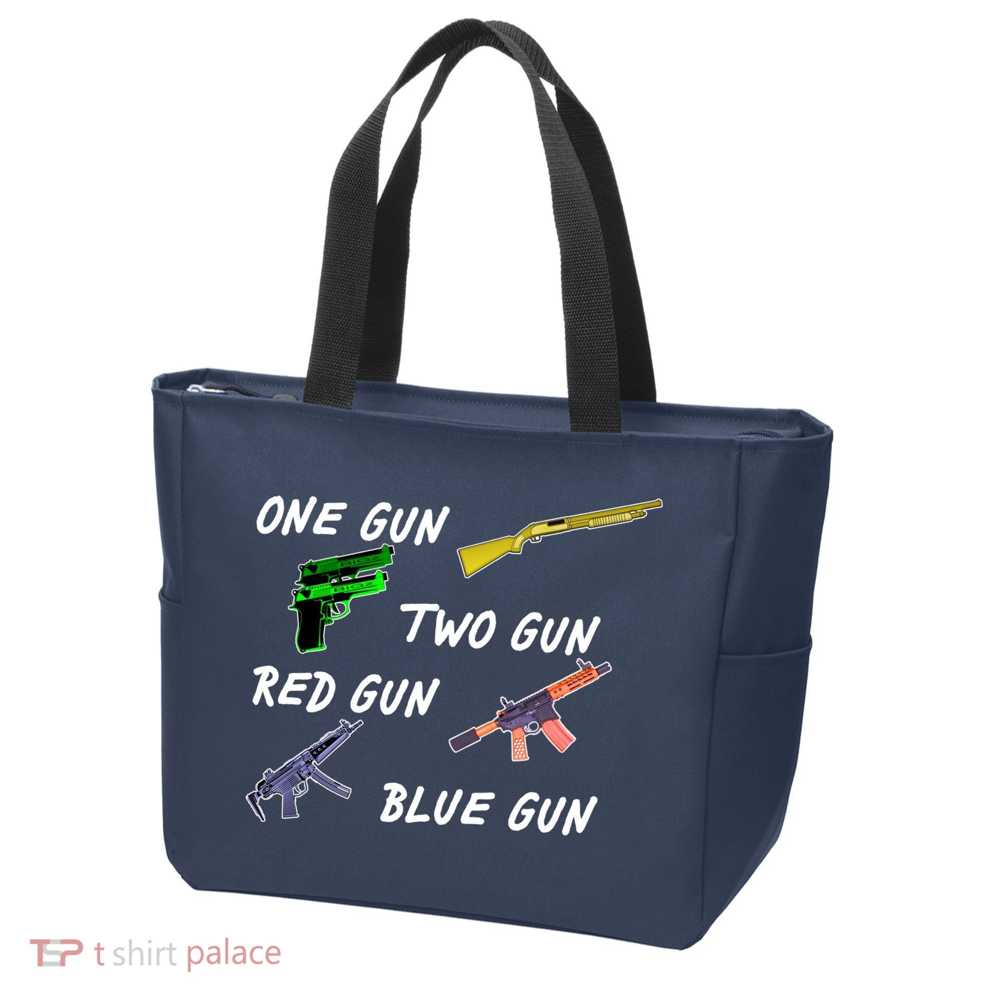One Gun Two Gun Red Gun Blue Gun Tote Bag