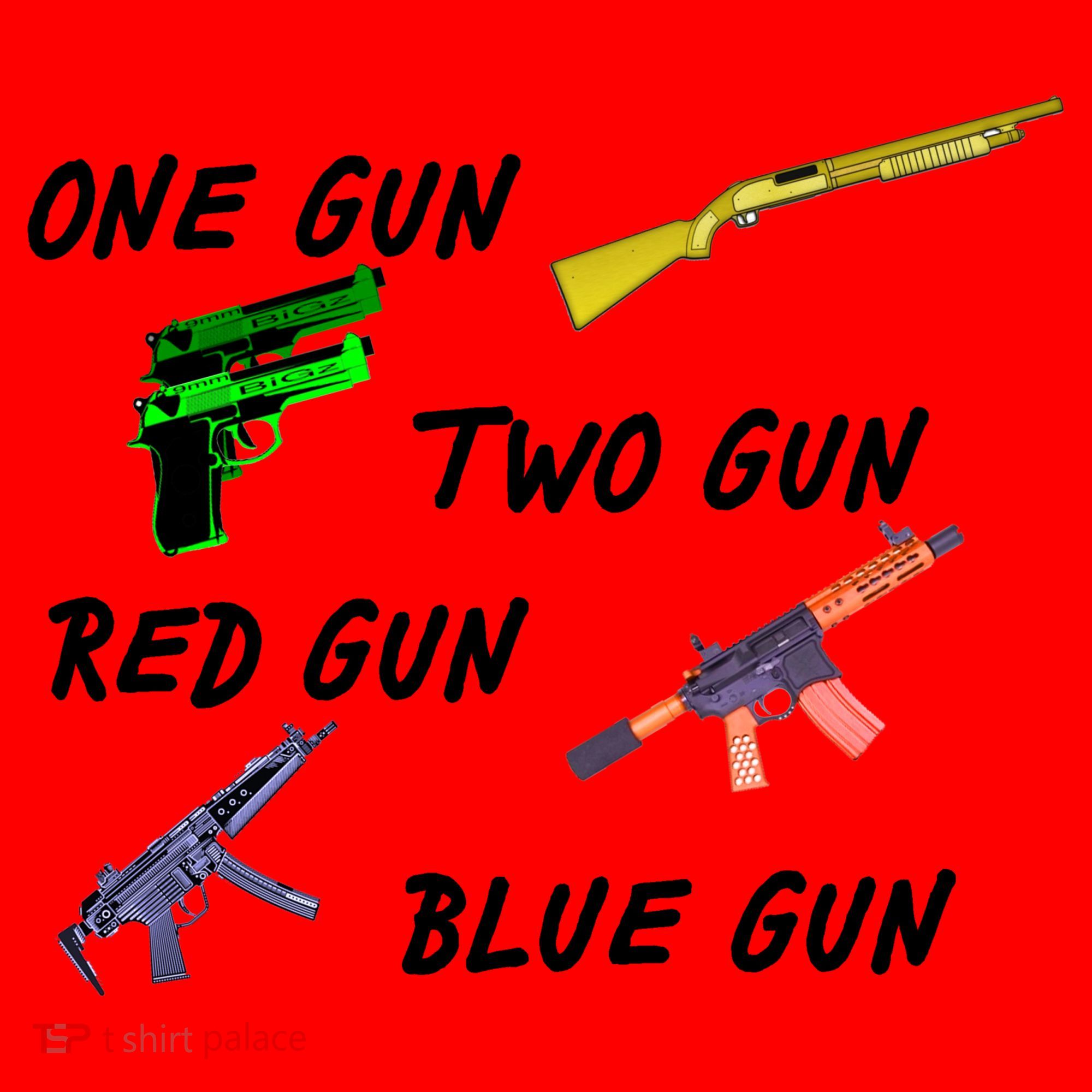 One Gun Two Gun Red Gun Blue Gun Santa Hat