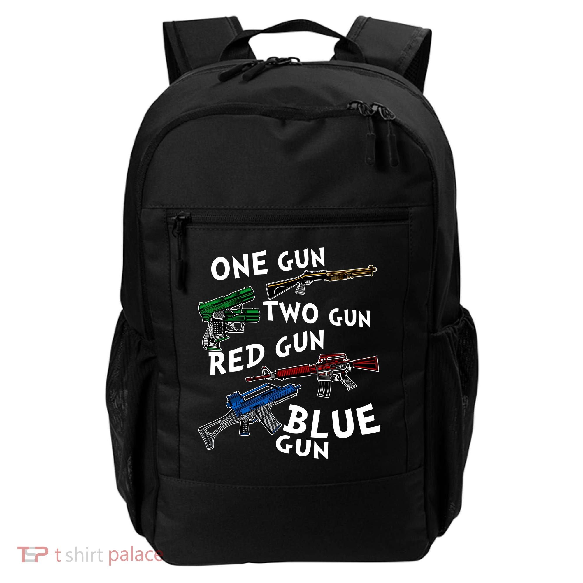 One Gun Two Gun Red Gun Blue Gun Funny Weapons Backpack