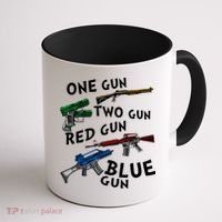 One Gun Two Gun Red Gun Blue Gun Funny Weapons Coffee Mug thumb 1
