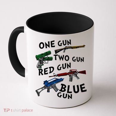 One Gun Two Gun Red Gun Blue Gun Funny Weapons Coffee Mug