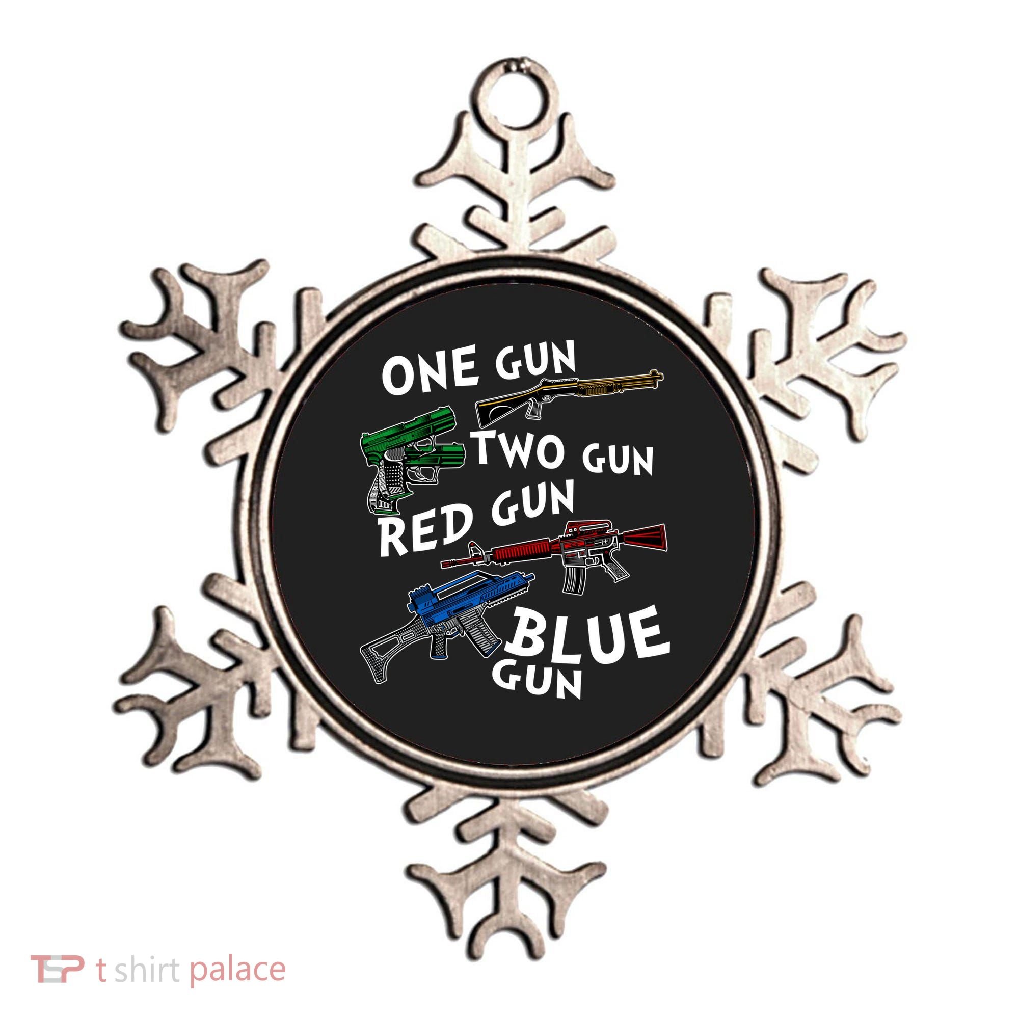 One Gun Two Gun Red Gun Blue Gun Funny Weapons Ornament