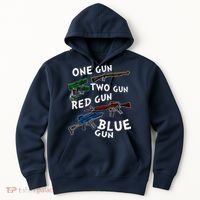 One Gun Two Gun Red Gun Blue Gun Funny Weapons Hoodie thumb 0