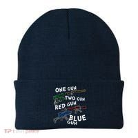 One Gun Two Gun Red Gun Blue Gun Funny Weapons Beanie thumb 0