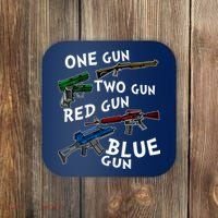 One Gun Two Gun Red Gun Blue Gun Funny Weapons Coaster thumb 0
