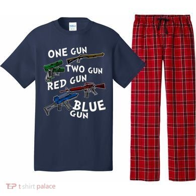 One Gun Two Gun Red Gun Blue Gun Funny Weapons Pajama Set