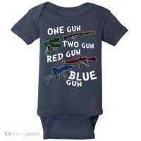 One Gun Two Gun Red Gun Blue Gun Funny Weapons Baby Bodysuit thumb 0