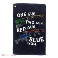 One Gun Two Gun Red Gun Blue Gun Funny Weapons Golf Towel thumb 0
