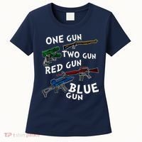 One Gun Two Gun Red Gun Blue Gun Funny Weapons Women's T-Shirt thumb 0