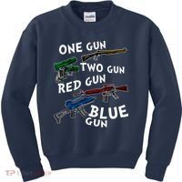 One Gun Two Gun Red Gun Blue Gun Funny Weapons Kids Sweatshirt thumb 0