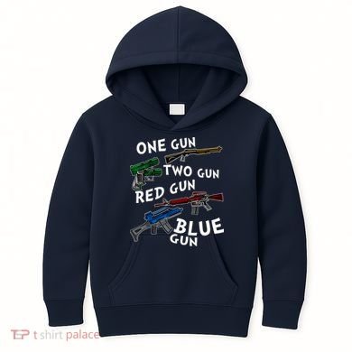 One Gun Two Gun Red Gun Blue Gun Funny Weapons Kids Hoodie