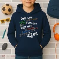 One Gun Two Gun Red Gun Blue Gun Funny Weapons Kids Hoodie thumb 2