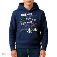 One Gun Two Gun Red Gun Blue Gun Funny Weapons Kids Hoodie thumb 4