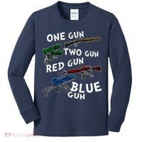 One Gun Two Gun Red Gun Blue Gun Funny Weapons Kids Long Sleeve Shirt thumb 0