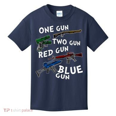 One Gun Two Gun Red Gun Blue Gun Funny Weapons Kids T-Shirt