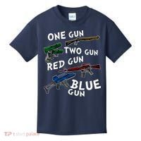 One Gun Two Gun Red Gun Blue Gun Funny Weapons Kids T-Shirt thumb 0