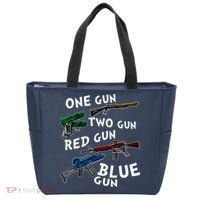 One Gun Two Gun Red Gun Blue Gun Funny Weapons Tote Bag thumb 0
