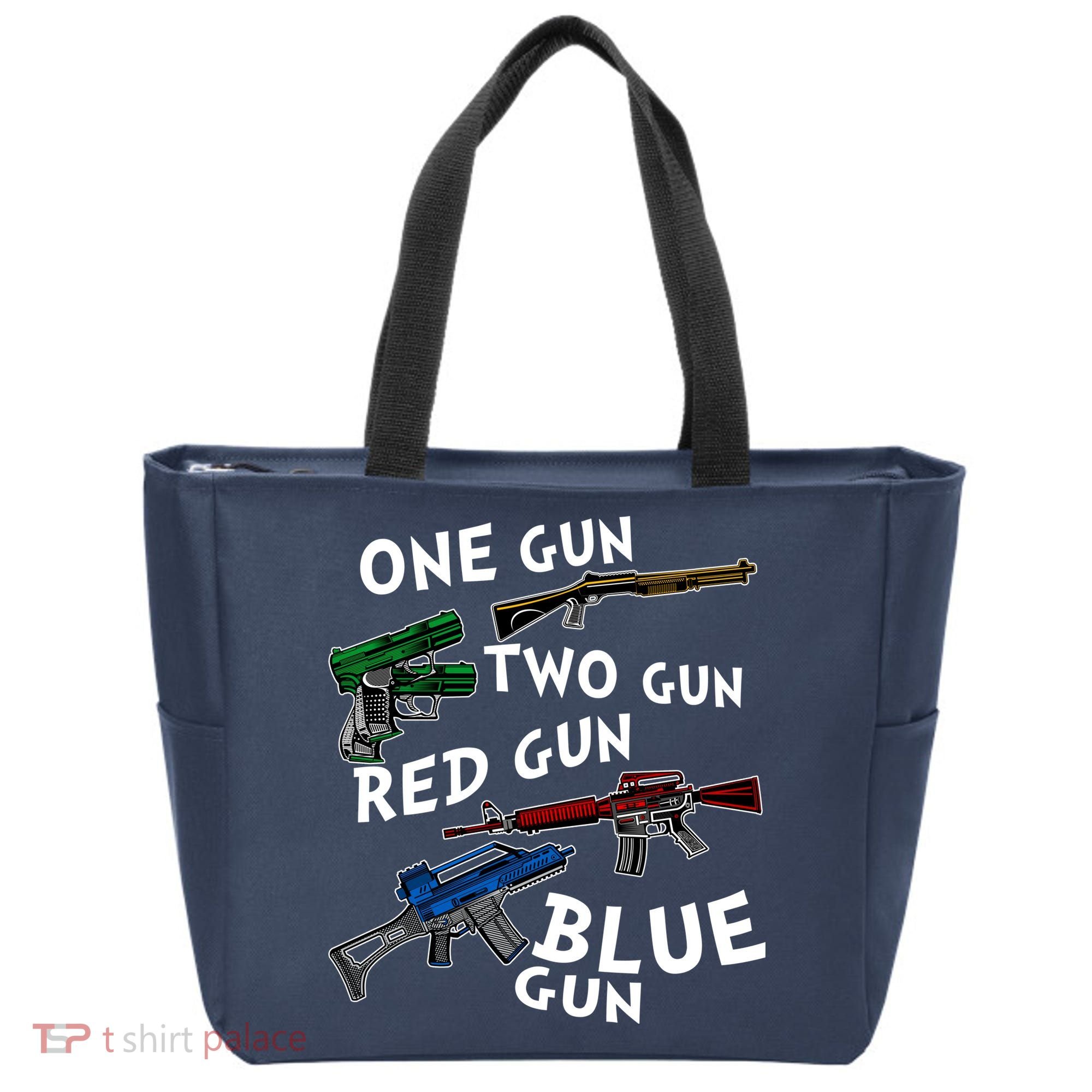 One Gun Two Gun Red Gun Blue Gun Funny Weapons Tote Bag