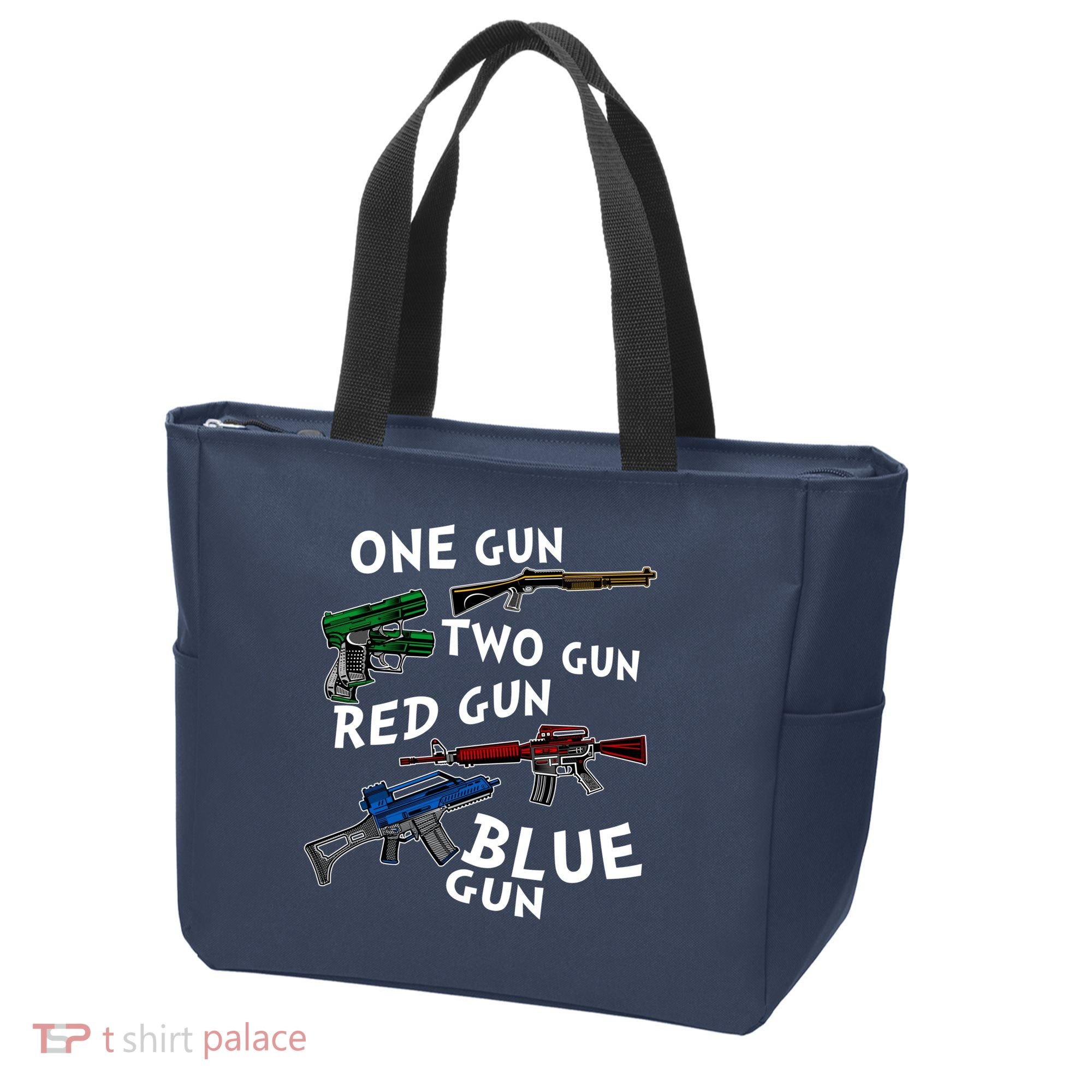One Gun Two Gun Red Gun Blue Gun Funny Weapons Tote Bag