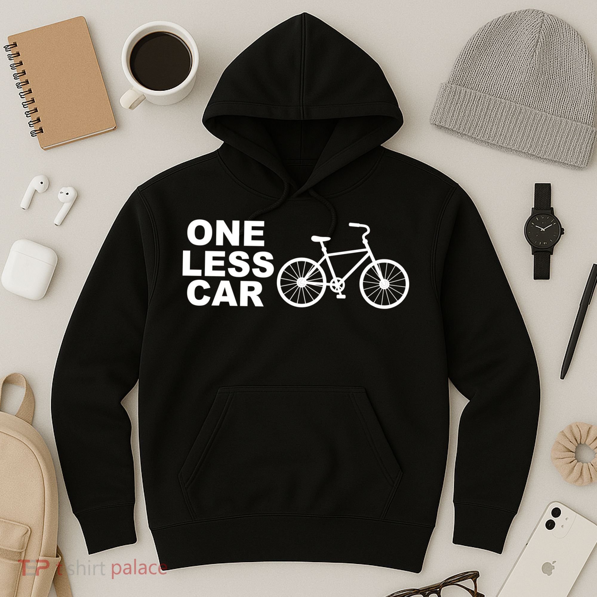 One Less Car Funny Cycling Hoodie
