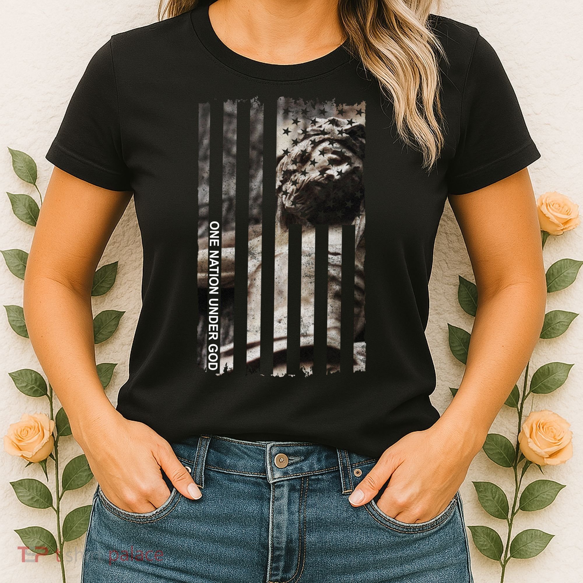 One Nation Under God American Jesus Flag Women's T-Shirt