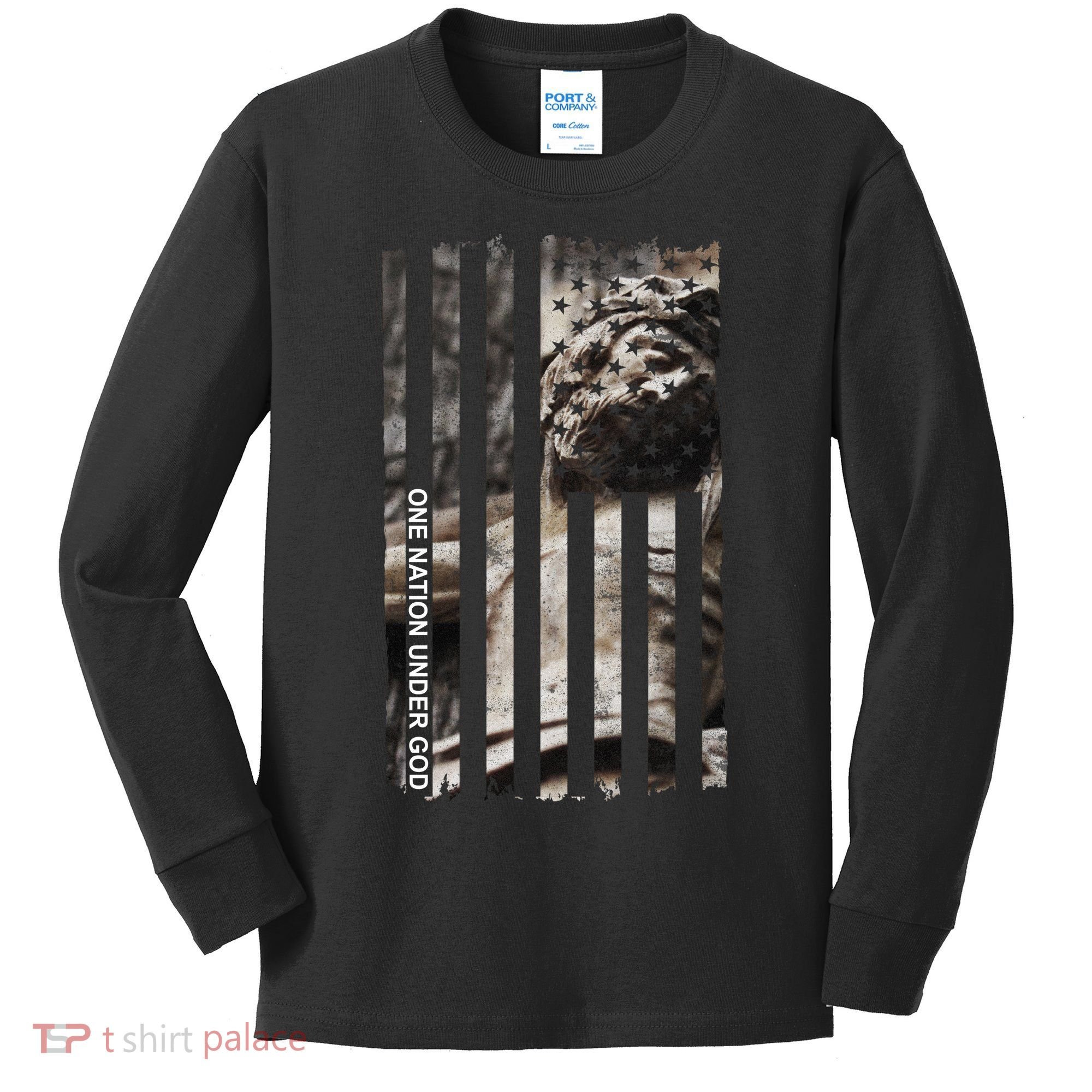 One Nation Under God American Jesus Flag Kids Long Sleeve Shirt