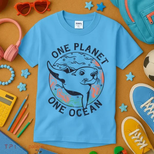 One Planet One Ocean Seal Kids T-Shirt