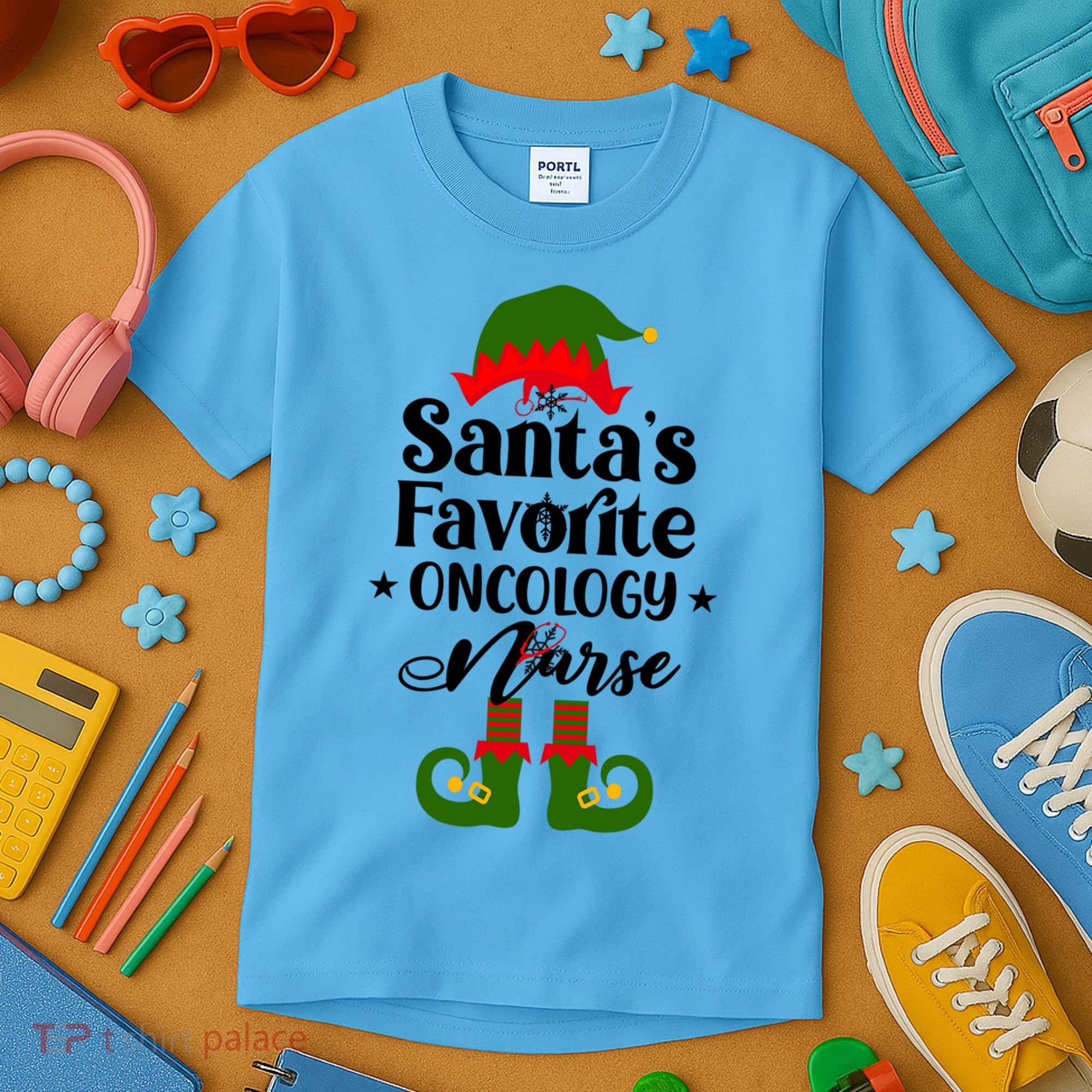 Oncology Nurse Funny Elf Christmas Santas Favorite Onc Rn Meaningful Gift Kids T-Shirt