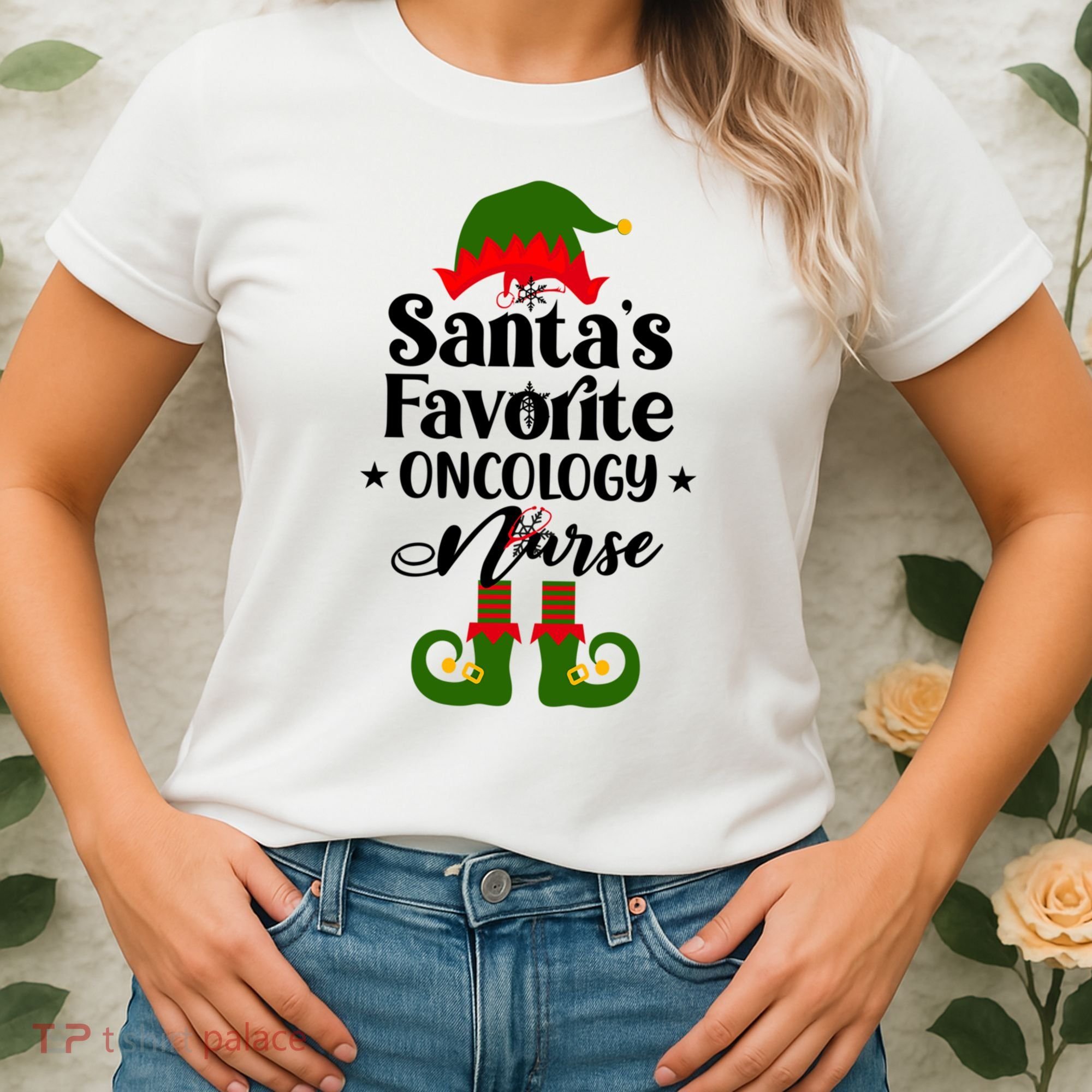 Oncology Nurse Funny Elf Christmas Santas Favorite Onc Rn Meaningful Gift Women's T-Shirt