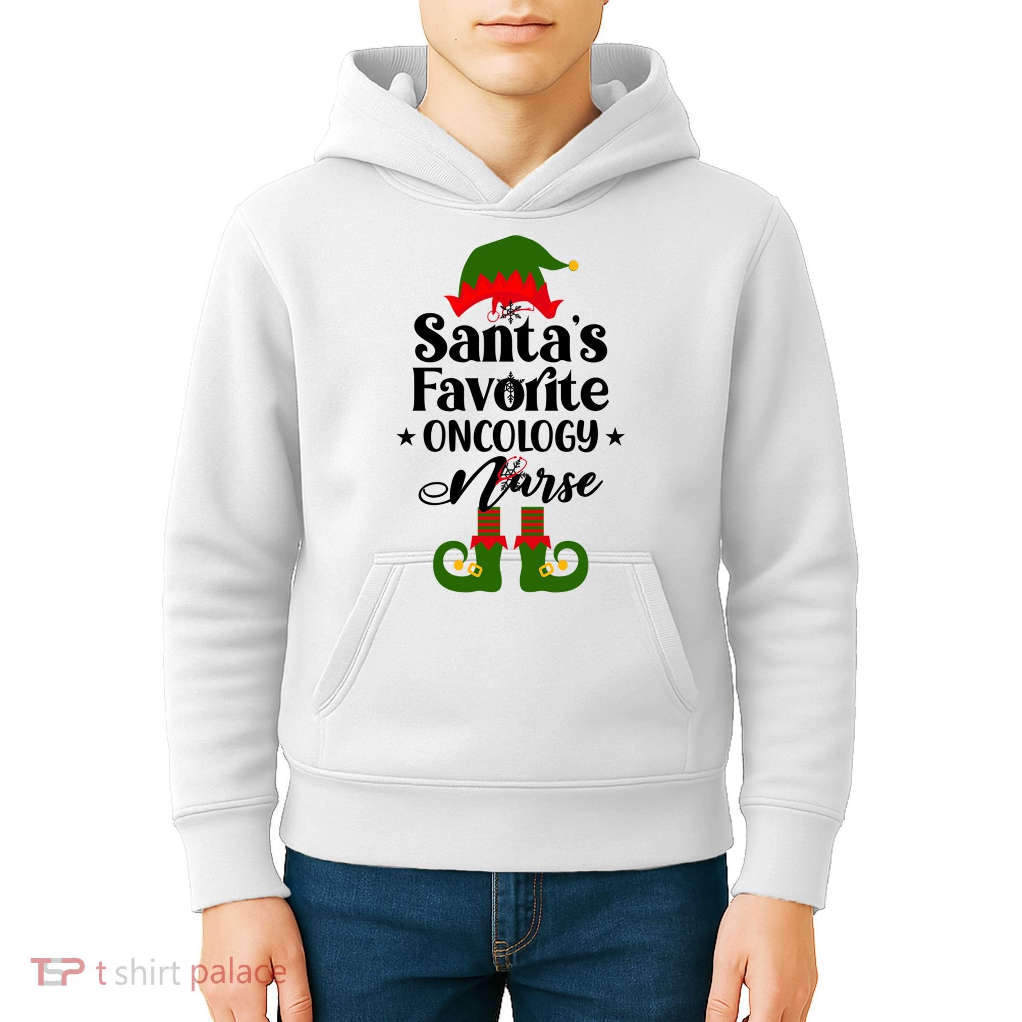 Oncology Nurse Funny Elf Christmas Santas Favorite Onc Rn Meaningful Gift Kids Hoodie