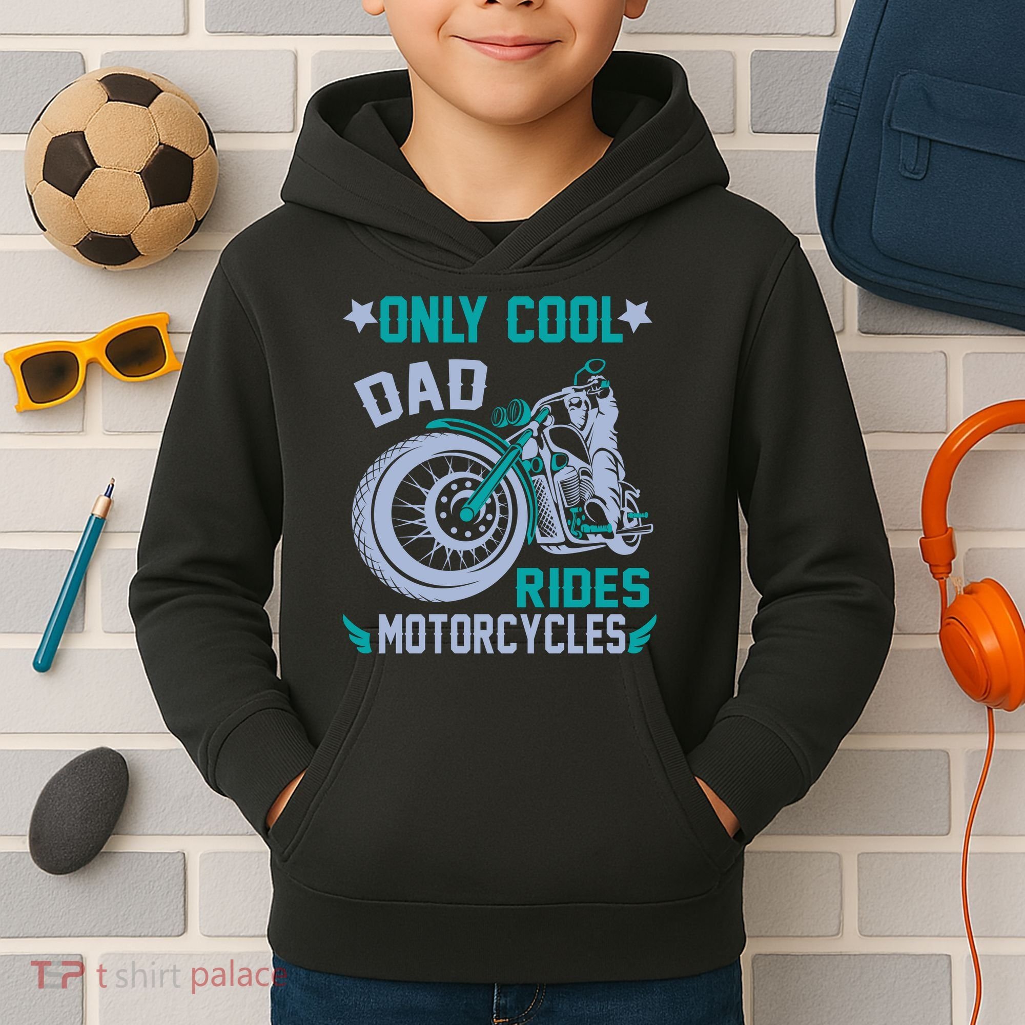 Only Cool Dad Rides Motorcycles Kids Hoodie