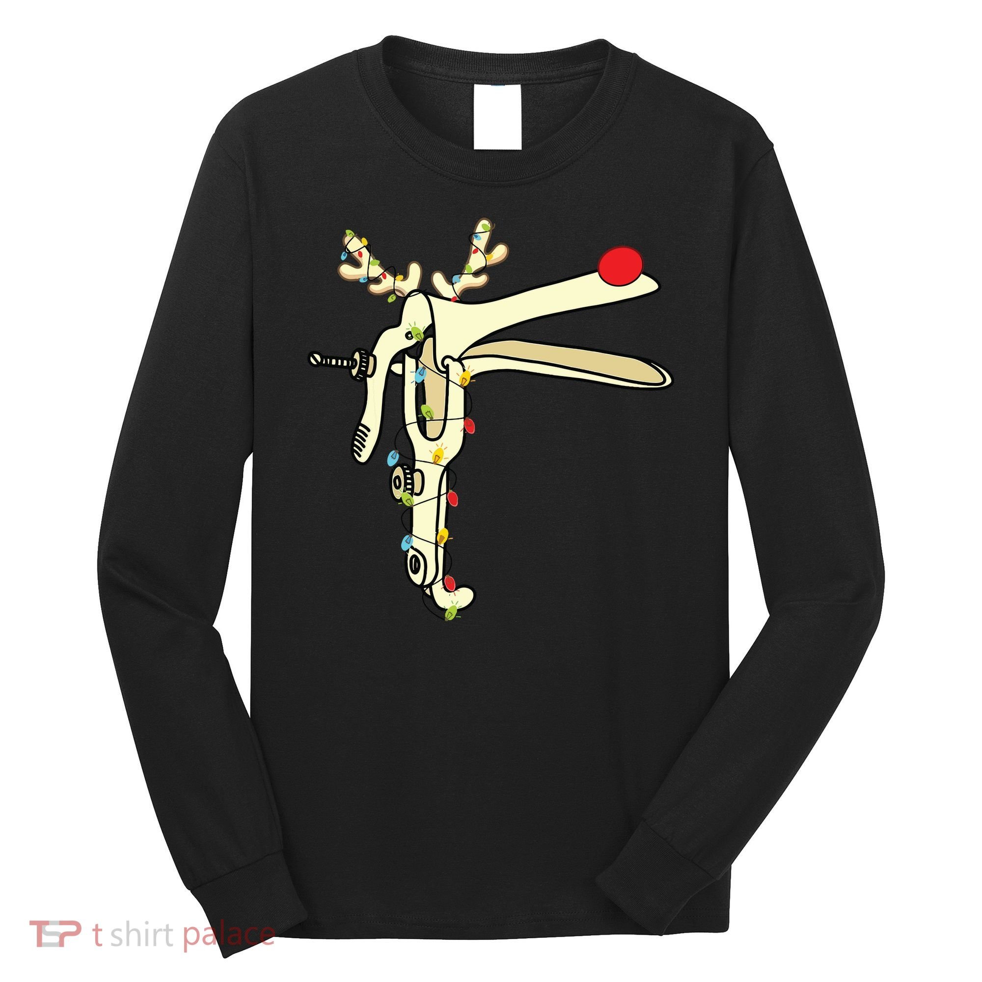 Obgyn Nurse Merry Christmas Reindeer Speculum Xmas Lights Long Sleeve Shirt